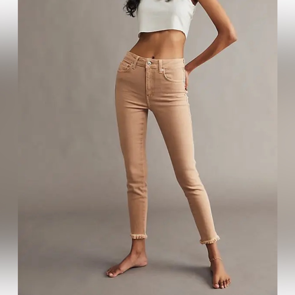 We The Free (Free People) High Rise Skinny Ankle Jeans, Stretch, Raw Edge Sz 26
